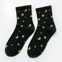 Cartoon Cotton Starry Socks Kawaii Moon, Mode Harajuku, Celestial Magic, Silk Socks, Star Silver, Spooky Stuff, Silver Silk, Moon Pattern, Sock Drawer