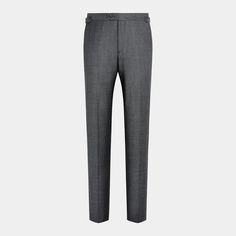 These dark grey bird's eye weave trousers are cut slim through the hip and thigh, with a slim, straight leg, and feature a flat front and side adjusters. Tailored Gray Bottoms For Tailoring, Classic Gray Pants, Fitted Gray Formal Trousers, Gray Slim Fit Formal Bottoms, Tailored Gray Ankle-length Dress Pants, Gray Non-stretch Straight Leg Pants, Gray Slim Fit Ankle-length Pants, Straight Suit, Suit Pants