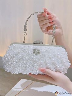 BirdinBag - Korean Rhinestone & Faux Pearl Evening Bag with Elegant Decoration Bridal Purse, Elegant Bags, Shell Pattern, Novelty Bags, Color Champagne, Pearl Diamond, Elegant Decor, Party Bag, Prom Party