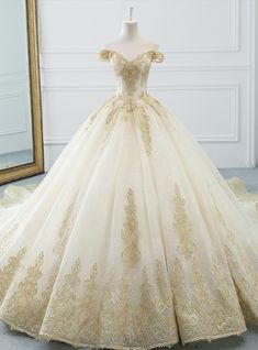 SP1502,Neck Bride Dress Beading Appliques Gorgeous Ball Gown Wedding Dresses on Storenvy Wedding Dress With Beading, Embroidered Wedding Dress, Gold Wedding Dress, Wedding Dress Champagne, 파티 드레스, Wedding Dress Fabrics, Embroidered Wedding, Princess Wedding Dresses, Quince Dresses