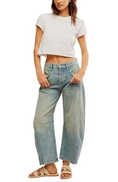 Free People Good Luck Barrel Jeans | Nordstrom Barrell Jeans, Barrel Jeans, Corset Crop Top, Frankies Bikinis, Skirt Jumpsuit, Free People Jeans, Crop Top Sweater, 80 Dress, Mid Rise Jeans