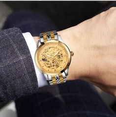 Hollow-out Full-automatic Mechanical Men's Business Casual Watch | eBay Men's Business Casual, Snap Fasteners, Casual Watches, Double Chain, Cow Boy, Business Casual Men, Chain Gold, Issey Miyake, Thom Browne