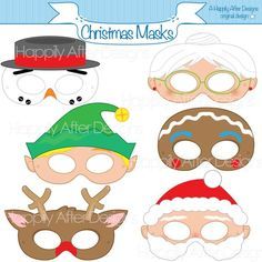 christmas masks with reindeers and santa hats