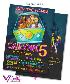 the scoozie gang birthday party is going on in this free printable poster