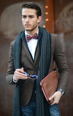 #Fashion #Menswear Bow Tie Outfit, Adam Gallagher, Tie Outfit, Style College, Plaid Bow Tie, Plaid Bow, Sharp Dressed Man, Well Dressed Men, Gentleman Style