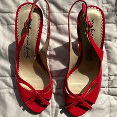 Melanie & David Nwt Red Peep Toe Leather Slingbacks Size 6.5 Cute Heels, Slingbacks, Shoes Women Heels, Shoes Heels, High Heels, Size 6, Women Shoes, Heels, Red