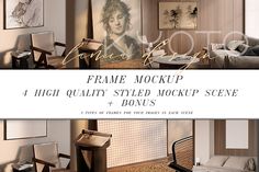 the frame mockup has four different styles of furniture