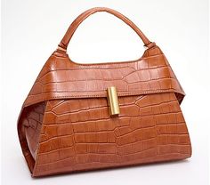 Faux Leather Satchel Shoulder Bag With Crocodile Pattern, Faux Leather Satchel With Gold-tone Hardware, Faux Leather Crocodile Pattern Satchel Shoulder Bag, Luxury Faux Leather Satchel With Gold-tone Hardware, Brown Crocodile Pattern Top Handle Satchel, Top Handle, Leather Satchel, Embossed Leather, Zipper Pocket