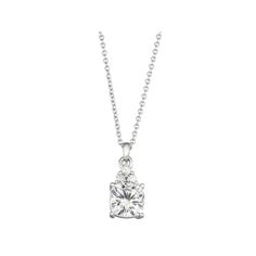 Beautifully decorated with lab-created moissanite gemstones, this Charles & Colvard pendant is the perfect way to finish any outfit.Click on this JEWELRY & WATCHES GUIDE to learn about fit, styles, materials and more! Pendant size: 5/8"L x 1/4"W Chain length: 16 in. + 2-in. extender Chain type: cable Metal: 14k white gold Plating: rhodium Finish: polished Packaging: boxedSTONE DETAILS Stone type: lab-created moissanite Total weight: 1 3/4 ct. Center stone weight: 1 3/4 ct. Center stone size: 7 mm x 7 mm Shape: cushion cut Setting: prong Gemstones may have been treated to enhance their appearance. Special care may be required. Please visit our Gemstone Treatment & Special Care Guide for more information. Image(s) may be enlarged to show detail. Please note, due to the high value of this ite White Gold Cushion Cut Diamond Necklace For Anniversary, Classic Silver Necklace With Lab Grown Diamonds, Classic Silver Lab Grown Diamond Necklaces, Silver Diamond Necklace With Cushion Brilliant Cut, Sterling Silver Cushion Cut Necklace, Fine Jewelry White Necklace With Center Stone, Formal White Gold Moissanite Necklace, Fine Jewelry White Necklaces With Center Stone, Diamond Necklace With Center Stone In Fine Jewelry Style