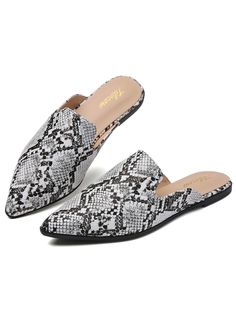 Black and White Elegant,Glamorous,Vacation,Funky,Fashionable Collar   Tribal Slingbacks,Mules Embellished   Women Shoes Comfortable Flat Heel Synthetic Mules, Casual Pointed Toe Slip-ons With Cushioned Footbed, Casual Slip-on Slippers With Pointed Toe, Flat Slip-on Synthetic Mules, Trendy Slip-on Slippers, Casual Pointed Toe Synthetic Slip-ons, Casual Synthetic Pointed Toe Slip-ons, Trendy Flat Heel Mules With Textured Footbed, Slip-on Synthetic Mules With Flat Heel