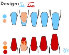 Fire And Ice Nail Designs, Anime Nails Designs Simple, Anime Themed Nails Simple, Nails Design Drawing, Mha Nails Design, My Hero Nails, Mha Nail Art, Fire And Ice Nails