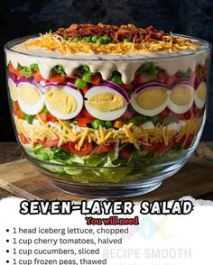 seven layer salad with hard boiled eggs and bacon