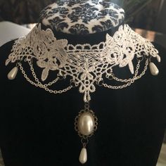 Nwt Color: White Metal: Alloy Extender: 2” White Metal Chain Choker, White Lace Choker, Lace Choker, Antique Clothing, Jewelry Lookbook, Victorian Gothic, Clothing Inspiration, Chain Pendant, White Metal