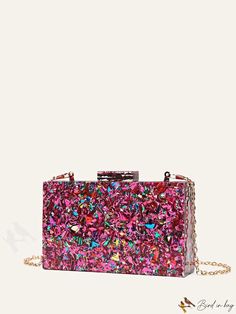 BirdinBag - Sequin Mini Box Bag with Chain Strap: Elegant Purse for Weddings, Proms, and Parties Pink Square Box Bag For Party, Pink Rectangular Clutch With Chain Strap, Pink Rectangular Box Bag For Evening, Pink Rectangular Evening Box Bag, Rectangular Box Bag With Chain Strap For Parties, Party Rectangular Box Bag With Chain Strap, Rectangular Party Box Bag With Chain Strap, Pink Square Party Bag, Pink Evening Box Bag