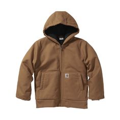 The Carhartt� Flannel Quilt-Lined Active Jacket with Storm Cuffs for Kids has long been a favorite on ranches, farms, and factory floors since its release in the 1970s. This Carhartt jacket for kids sports a durable cotton-canvas shell that looks just like Dad or Mom's Carhartt jacket and feels perfectly broken-in from the start, all in a size just for growing frames. The flannel lining ensures kids stay warm whether they're running around the park or the orchard. Triple-stitched main seams ensu Carhartt Coat, Carhartt Kids, Carhartt Flannel, Boys Flannel, Duck Jacket, Kids Flannel, Flannel Quilts, Carhartt Jacket, Canvas Jacket