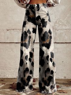 Women's Vintage Print Casual Wide Leg Pants Mens Wide Leg Pants, Y2k Pants, Womens Wide Leg Pants, Casual Wide Leg Pants, Jeans Y2k, Look Fashion, Vintage Prints, Jeans Style, Wide Leg Jeans