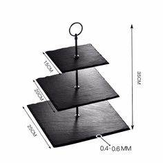 three tiered trays are shown with measurements