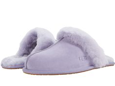 UGG Scuffette II Water-Resistant Slipper - Women's Slippers : June Gloom : A wonderful house or travel slipper with minimal, yet plush styling. Silkee suede uppers with a plush sheepskin collar. Center seam at vamp with a round toe. Easy slip-on style slipper. Soft and plush sheepskin linings. Soft 17mm sheepskin insole. Durable molded rubber outsole is suitable for indoor and light outdoor use. Please Note: Slight dye transfer may occur with darker colored sheepskin during first few wears. Impo Uggs Slippers, Purple Slippers, June Gloom, Travel Slippers, Ugg Scuffette, Ugg Slippers, Women's Slippers, Womens Uggs, Slide Slipper