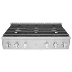 a stainless steel stove top with four burners