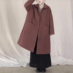 One Size: length 104cm, bust 130cm, shoulder 65cm, sleeve 44cm, cuff 30cm. Notes:Error within 3cm due to manual measurement (Unit: cm, 1 inch = 2.54 cm, 1 cm = 0.39 inch) Red Long Cotton Outerwear, Long Red Cotton Outerwear, Red Oversized Outerwear With Buttons, Oversized Red Outerwear With Buttons, Burgundy Outerwear With Pockets, Burgundy Long Sleeve Outerwear With Pockets, Long Cotton Outerwear With Buttons, Red Long Sleeve Outerwear With Button Cuffs, Burgundy Long Sleeve Outerwear For Work