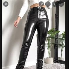 Brand New With Tags Trendy Shiny Black Bottoms, Chic Fitted Shiny Black Bottoms, Chic Shiny Black Bottoms, Chic Shiny Black Party Bottoms, Vinyl Leggings, Faux Leather Leggings, Jeans Color, Dress And Heels, Leather Leggings