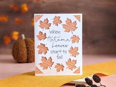 When Autumn leaves start to fall - all-occasion card file. This is a digital download of an easy-to-make card that should only take 10-15 minutes to create.  This project was designed for use with a Cricut Joy insert card (Size A2:  4.25" x 5.5").  The digital file contains the design and corner cutouts. All you need is cardstock and the Cricut Joy card mat. You can create your own cards and inserts or use the pre-made Cricut brand insert card packs. The artwork could be adapted for use with a C Joy Svg, Secret Sister Gifts, Joy Cards, Card Svg, Pumpkin Cards, Leaf Cards, And Peggy, Fall Svg, Cricut Joy