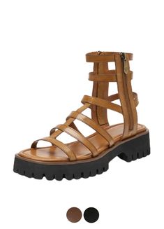 Stay stylish and comfortable in these genuine leather, fashion-forward Gladiator Sandals Morelia by USS Shoes. The Upper is genuine leather for a luxuriously soft feel, and its microfiber insole ensures comfort when walking. Rear and front straps provide a secure fit, while a side zip closure guarantees convenience. Features 1.5" heel and 0/1.18" platform for elevated style. True-to-size fit with a medium width. Womens Gladiator Sandals, Elevated Style, Cross Training Shoes, Coffee Colour, Brown Sandals, Golf Shoes, High Top Shoes, Training Shoes, Strap Heels