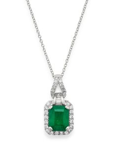 Bloomingdale's Emerald & Diamond Pendant Necklace in 14K White Gold, 18 - 100% Exclusive Genuine Emerald Necklace, White Gold Emerald Necklace, Formal White Gold Emerald Necklace, Formal Emerald Diamond Necklace In White Gold, Formal White Gold Emerald Diamond Necklace, Elegant Baguette Cut Emerald Necklace For Formal Occasions, Elegant Baguette Cut Emerald Necklace For Formal Events, Elegant Formal Baguette-cut Emerald Necklace, Gia Certified Luxury Necklace For Formal Occasions