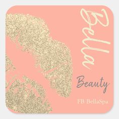 Lipstick kiss print peach and gold beauty, spa, cosmetology business sticker. Customizable Cosmetology Business, Peach And Gold, Gold Beauty, Business Stickers