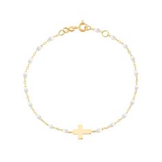 Gigi Clozeau - Cross Charm Classic Gigi White bracelet, Yellow Gold, 6.7 White Bracelet, Baby Cross, White Bracelets, Ancient Symbols, Cross Bracelet, Yellow Gold Bracelet, Cross Charms, Spring Rings, Gold Bracelet