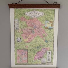 a framed map hanging on the wall