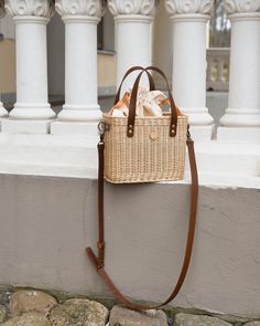 Straw bucket handbag with leather handles and long adjustable strap, have inside cotton bag. It is carefully hand-made by local artisans. This fashionable, stylish and environmentally-friendly basket is perfect for everyday use or going out. Basket have fantastic proportions and handle that perfectly fit into your hand. Wicker basket can be ideal gift for your mum, sister or friend! Features: - a precisely handmade basket made in Lithuania - made from all-natural, eco-friendly and sustainable ma Summer Rectangular Bag With Bamboo Handle, Summer Bag With Bamboo Handle And Rectangular Shape, Summer Style Rectangular Shoulder Bag With Bamboo Handle, Rectangular Rattan Straw Bag With Braided Handles, Summer Basket-shaped Everyday Bucket Bag, Summer Everyday Basket Bucket Bag, Handwoven Everyday Summer Bucket Bag, Summer Everyday Handwoven Bucket Bag, Casual Rectangular Straw Bag With Bamboo Handle