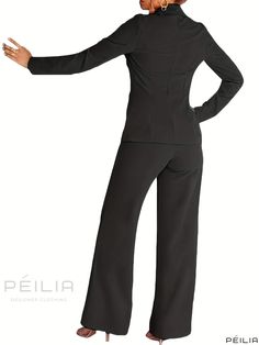 Peilia - Contemporary Sophistication: Womens Casual Two-piece Set with Tie Front Long Sleeve Blazer and Tailored Pants Ensemble Tailored Pants Outfits, Tailored Pants Outfit, Pants Outfit Casual, Pants Outfits, Off Shoulder Fashion, Long Sleeve Blazers, Fur Fashion, Tailored Pants, Outfits Casual