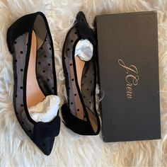 Size 8 1/2 Nwt, Black Sheer Ballet Flat Chic Black Flats With Flat Heel, Chic Black Almond Toe Flats, Chic Black Flats With Low Heel, Chic Black Low Heel Flats, Black Almond Toe Flats For Party, Black Flats For Party, Fitted Black Flats For Party, Fitted Black Party Flats, Navy Ballet Flats