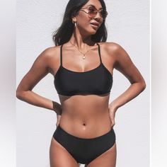 Keep It Cool Black Mid Rise Classic Hipster Bikini Bottoms And Cross Back Bralette Top, Black, Small, New With Tags And Packaging Black Tankini With Built-in Bra For Beach Party, Black Seamless Tankini For Sunbathing, Black Bra-friendly Tankini For Sunbathing, Black Tankini For Sunbathing With Bra Friendly Design, Bra Friendly Black Tankini For Sunbathing, Bra-friendly Black Tankini For Sunbathing, Black Summer Swimwear, Bra-friendly, Black Bra-friendly Tankini, Black Beach Tankini Bra Friendly