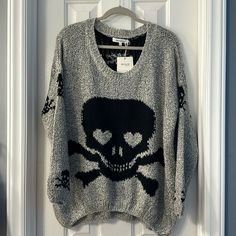 Oversized Fit Edgy Oversized Halloween Sweater, Edgy Oversized Sweater For Halloween, Oversized Edgy Sweater For Halloween, Casual Skull Print Sweater For Streetwear, Goth Sweaters, Skull Sweater, Thrift Stores, Goth Fashion, Colorful Sweaters