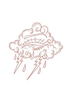 a drawing of a cloud with lightning coming out of it's center and eyes