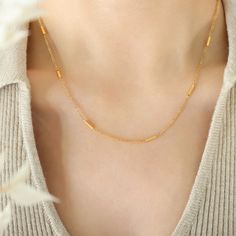 MINIMALIST SPLICING TEMPERAMENT NECKLACE Minimalist 16 Inch Yellow Gold Chain Necklace, Summer Sale, 18k Gold, Gold Plate, Gold