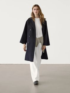 Long wool blend trench coat - Deep blue | ZARA United States Massimo Dutti Women, Blue Trench Coat, Denim Outfits, Cardigan Sweater Dress, Trench Coat Black, Shirt Blouses Tops, Leather Shirt, Double Breasted Coat, Coats And Jackets