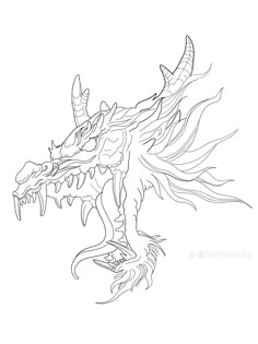 a drawing of a dragon with its mouth open