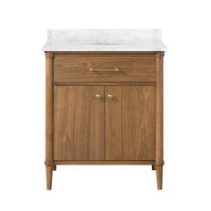 allen + roth Rian 30-in Walnut Undermount Single Sink Bathroom Vanity with White Engineered Stone Top Powder Room Vanities, Small Half Bathroom, Removable Backsplash, 30 Inch Vanity, 30 Inch Bathroom Vanity, Engineered Stone Countertops, Green Vanity, 30 Bathroom Vanity, Finished Bathrooms