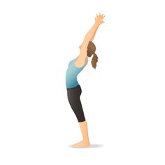 a woman is doing yoga exercises with her hands up in the air and one arm raised