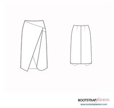 US$3.49 Custom-Fit Sewing Patterns - Asymmetrical Wrap Skirt Recommended Fabrics: Woven Fabrics With Drape, Medium Weight Wrap Skirt Technical Drawing, Technical Sketch, Dress Train, Technical Design, Paneled Skirt, Fashion Sketchbook, Wrap Around Skirt, Woven Fabrics