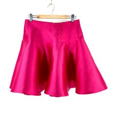 Bold Mini skirt by ASOS in a vivid pink heavy weight satin like fabric. The skirt is structured with fluted panels giving it a wide buoyant silhouette .  Zip fastening.  In very good condition. Measurements Waist: 28" Length 18.5" Pink Fabric, Bright Pink, Modern Vintage, Leather Skirt, Womens Skirt, Asos, Mini Skirts, Satin, Long Sleeve