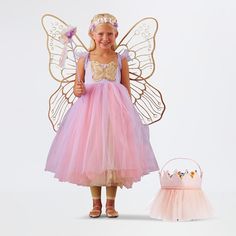 For Halloween or everyday dress-up, this sweet costume adds imagination to their day. Accented by tulle and sequins, the dress, wings, headpiece and wand complete the whimsical look. DETAILS THAT MATTER Four-piece design includes dress, wings, wand and headpiece. Made of polyester, tulle, sequins. Headpiece has a headband which allows it to easily fit your child. Undergarments not included. KEY PRODUCT POINTS Sizes 3T, 4-6 years and 7-8 years. See size chart. Spot clean. Imported. Wings Headpiece, Ballerina Halloween Costume, Woodland Fairy Costume, Fairy Halloween Costume, Fairy Halloween, Fairy Halloween Costumes, Lavender Butterfly, Barbie Costume, Butterfly Fairy