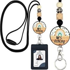 PRICES MAY VARY. Teacher lanyard with unique design from the usa, it includes 20'' long soft, smooth, skin-friendly nylon rope, 4 pretty silicon or wooden beads, one big acrylic plate, metal keychain ring, swivel snap hook clip, breakaway safety snap clasp, and a veg leather id holder with 3 card slots. This is the super cute design from california, a functional and stylish id badge lanyard that you will find nowhere else. Id lanyard badge holder for women , it has a veg leather card holder with Teacher Lanyards, Personalized Lanyards, Cute Lanyards, Teachers Aide, Badge Lanyard, Work Badge, Teacher Lanyard, Lanyard Keychain, School Supply Labels