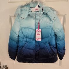 Nwt Justice Puffer Jacket. Sherpa Lined. Ombre Navy Blue To Light Blue. Removable Faux Fur Hood. Super Cute! Hooded Blue Outerwear For School, Blue Puffer Jacket With Fleece Lining, Blue Long Sleeve Puffer Jacket With Fleece Lining, Blue Fleece-lined Puffer Jacket For Fall, Blue Outerwear With Fleece Lining For Cold Weather, Blue Winter Outerwear For Cold Weather, Blue Fall Outerwear For School, Blue Winter Outerwear, Blue Spring Outerwear For School