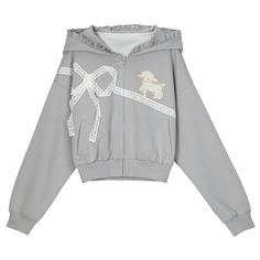 Wrap yourself in whimsical charm with our Cute Lamb Gray Bowknot Details Zip Hoodie. This adorable hoodie is designed to bring a touch of kawaii to your everyday wardrobe. The hoodie features a cute lamb that adds a playful and delightful touch. Elegant white bowknots adorn the hoodie, enhancing its sweet and girly aesthetic. The ruffle trim on the hood adds a delicate and feminine flair, making it perfect for those who love kawaii fashion. Easy to wear and remove, the front zip closure ensures Cute Hooded Hoodie For Fall, Cute Cotton Hoodie With Drawstring Hood, Cute Winter Hoodie, Cute Fleece Sweatshirt With Drawstring Hood, Cute Hoodie With Drawstring Hood For Fall, Cute Fleece Hoodie For Spring, Cute Winter Hoodie With Drawstring Hood, Cute Gray Sweatshirt For Winter, Cute Fall Hoodie With Drawstring Hood