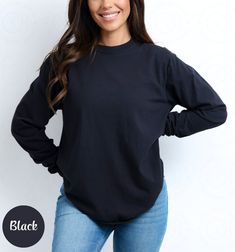 Blank Comfort Color Long Sleeve Shirt Black Long Sleeve Tee Wholesale Clothing Blank Shirt Long Sleeve Tshirt Women Long Sleeve Men Long Tee ✨ PRODUCT DESCRIPTION ✨ ∘ ∘ For an Oversized look, consider sizing up 1-2 above your normal size. ∘ ∘ UNISEX TSHIRT ∘ Relaxed fit ∘ Medium fabric ∘ 100% Preshrunk Cotton ∘ Garment-dyed fabric ∘ Double-needle topstitch seams for long-lasting ∘ ∘ Design colors may differ slightly from the final printed item due to the printing process and monitor calibration. ∘ ∘  📏 SIZE 📏 ∘ Adult Unisex sizing. We have a size chart on our listing photos ↑. ⏱️ SHIPPING & PRODUCTION TIME ⏱️ ∘ Please allow 1-5 business days for processing time. ∘ Shipping time is 3-5 business days. ✨ CARE INSTRUCTIONS ✨ ∘ Inside out, wash cold with a delicate cycle ∘ Hang Dry ∘ Do not u Long Sleeves Tshirt Women, Long Sleeve Plain T-shirt For Streetwear, Plain Long Sleeve T-shirt For Streetwear, Plain Long Sleeve Tops For Streetwear, Black Cotton Long Sleeve Tops, Long Sleeve T-shirt, Sleeve Shirt Outfit, Tee Shirt Long, Black Long Sleeve Tee