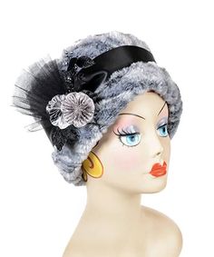 Lola Cloche Hat Style - Luxury Faux Fur in Glacier Bay - Pandemonium Millinery Velvet Brooch, Velvet Leaves, Ruff Collar, Face Mask Men, Crown Heights, Glacier Bay, Cozy Coats, Velvet Flowers, Hat Style